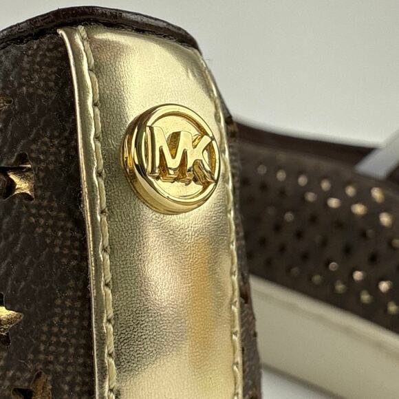 Michael Kors Keaton Women's Brown Laser Cut Leather Slip On Sneakers Shoes Sz 8 - Picture 6 of 9